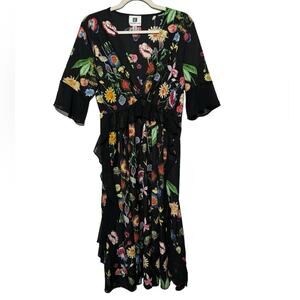 Vicky and Lucas Black Moody Floral Modest‎ Midi Dress Women’s Medium